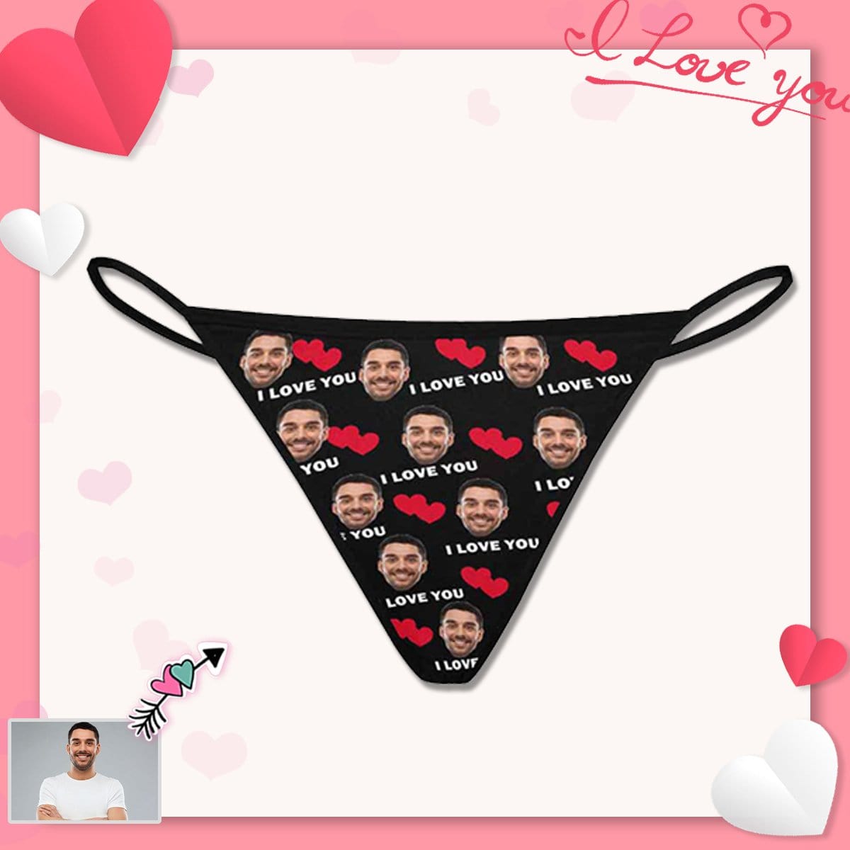 Custom Face Thongs Underwear Personalized Love Heart G-String Panties