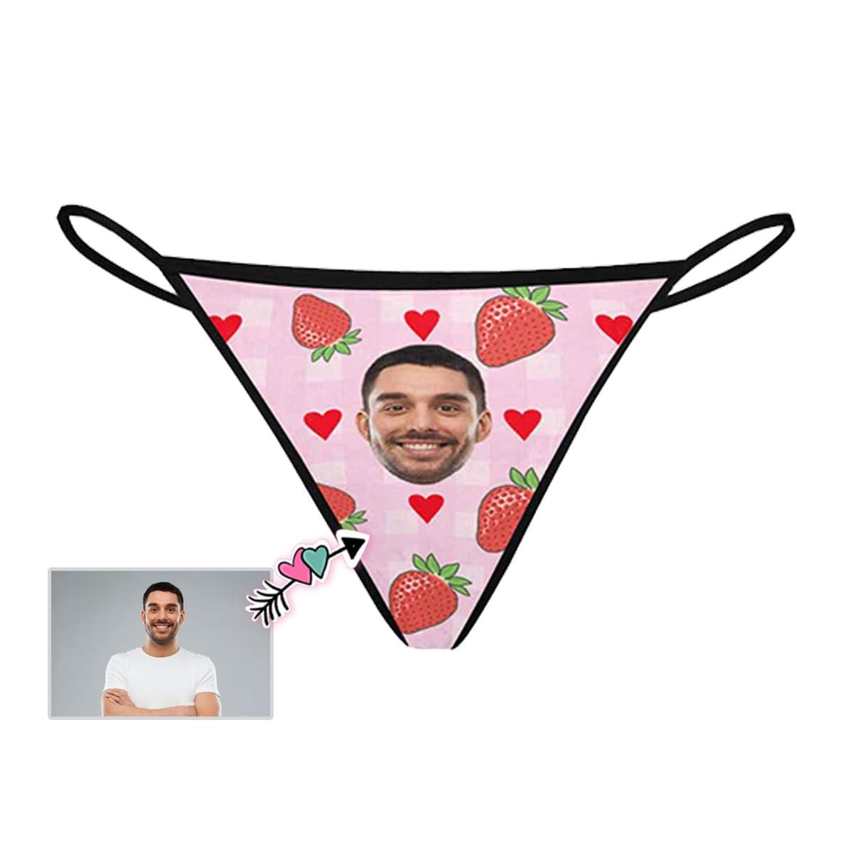 Custom Face Underwear Personalized Strawberry Heart G-String Panties