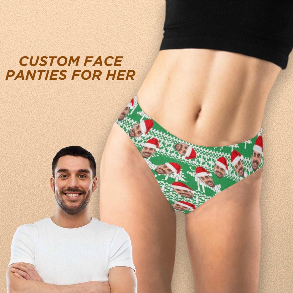 Custom Face Underwear Christmas Green Womens Thongs