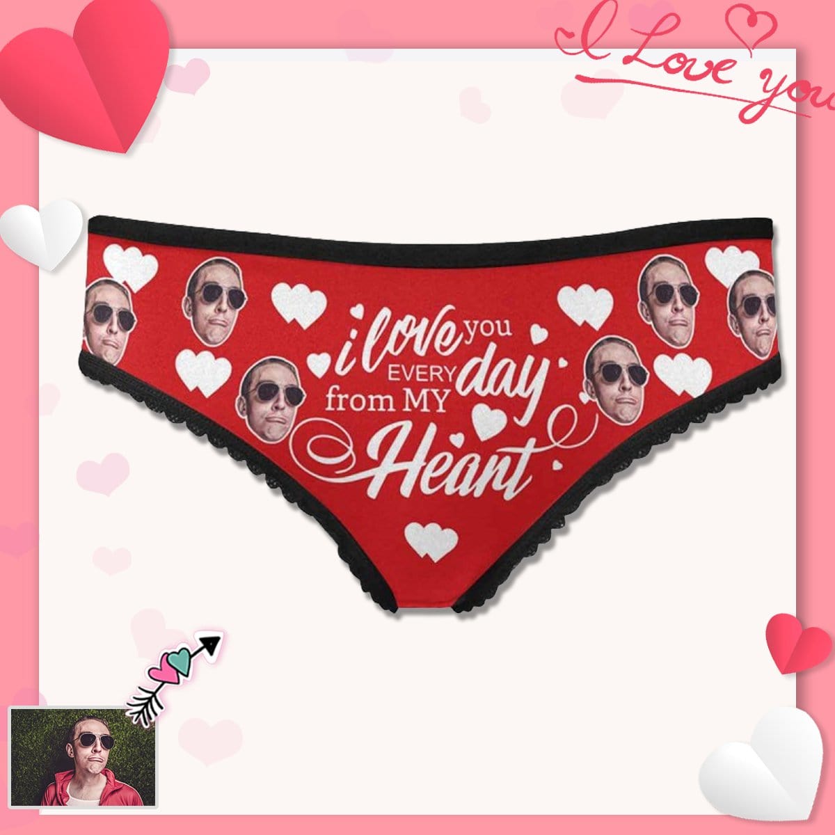 Custom Face Underwear Personalized My Heart Women's High-cut Briefs