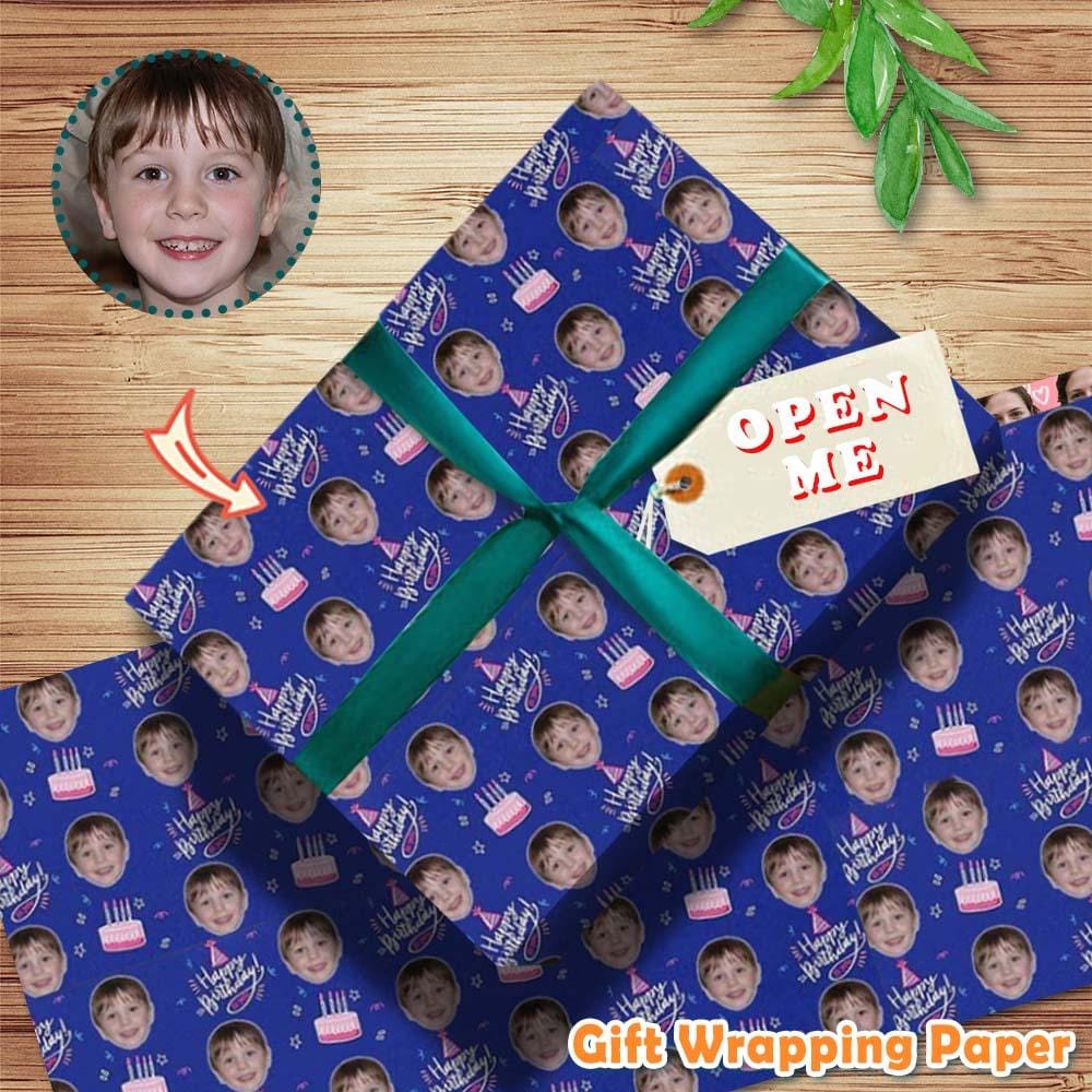 Personalized Face Blue Birthday Gift Paper Customize Wrapping Paper