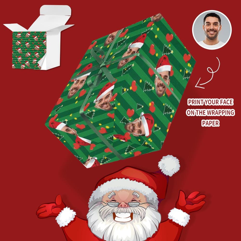 Custom Face Red Hat Heart Christmas Gift Paper Customize Wrap Paper