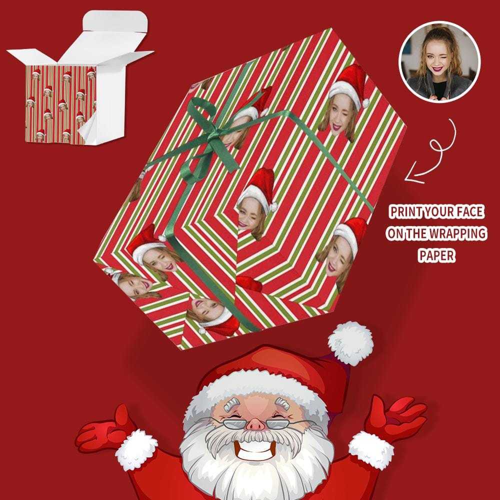 Personalized Face Christmas Stripe Gift Paper Customize Wrapping Paper