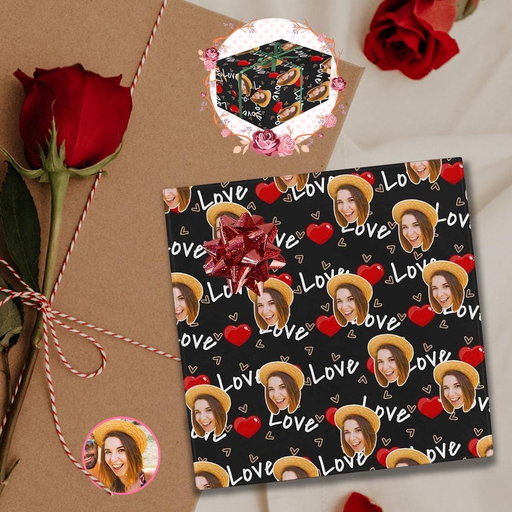 Face Gift Paper Custom Red Heart Wrapping Paper Customize Wedding Gift