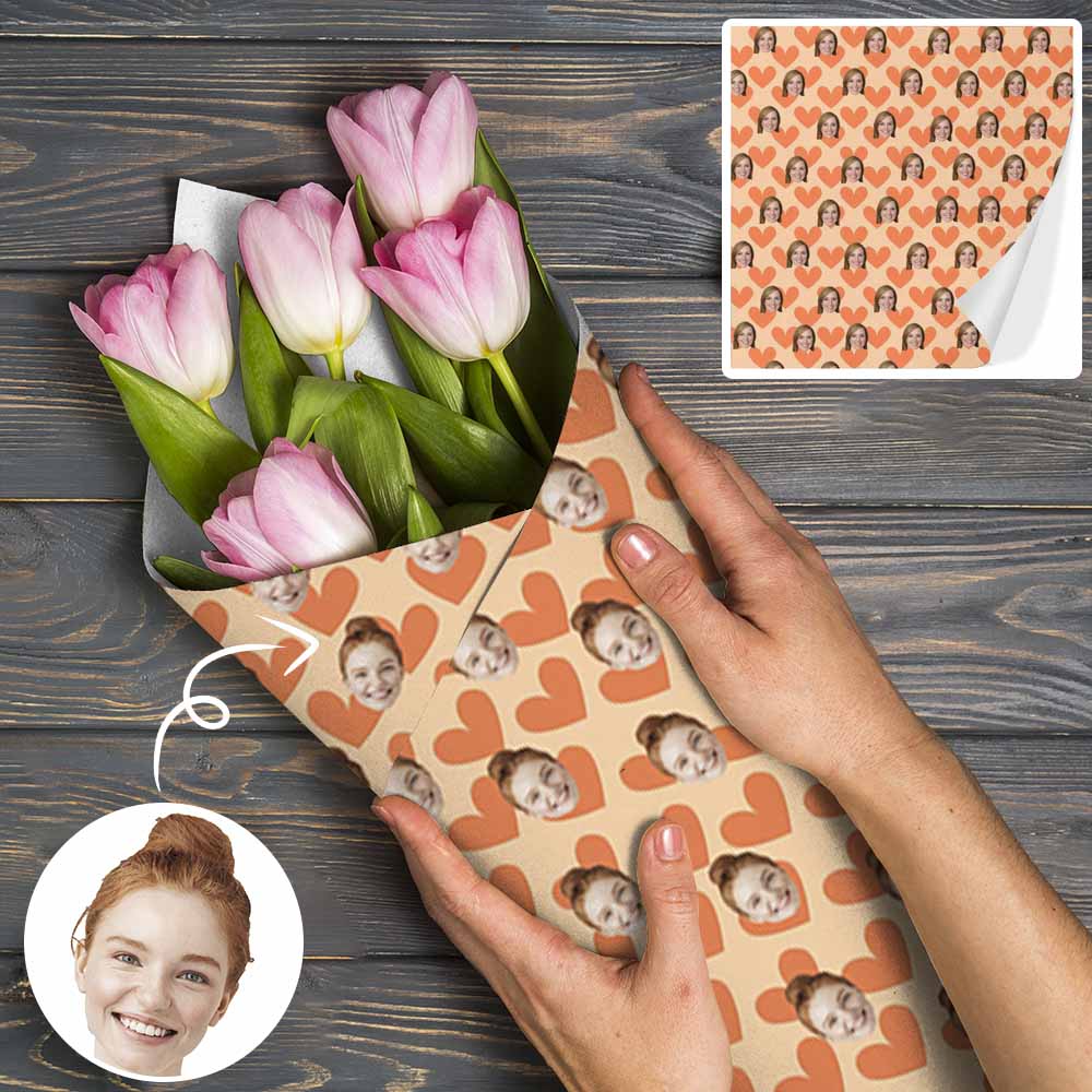 Face Gift Paper Custom Orange Heart Wrap Paper Customize Wrapping Paper