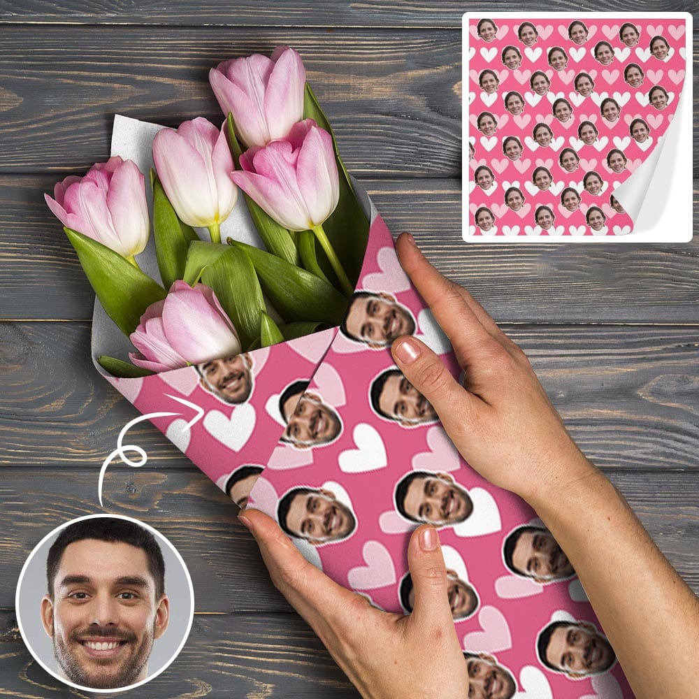 Face Gift Paper Custom Pink White Love Wrap Paper Custom Wedding Gift
