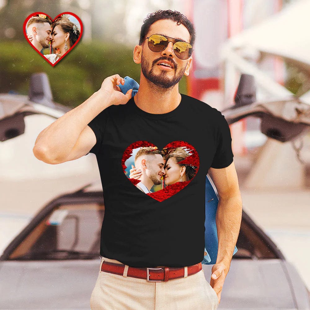 Custom #XS-4XL-Custom Flip Sequin T-Shirt Personalized Heart-shaped Photo Sequin T-Shirt Creative Gift - YesCustom