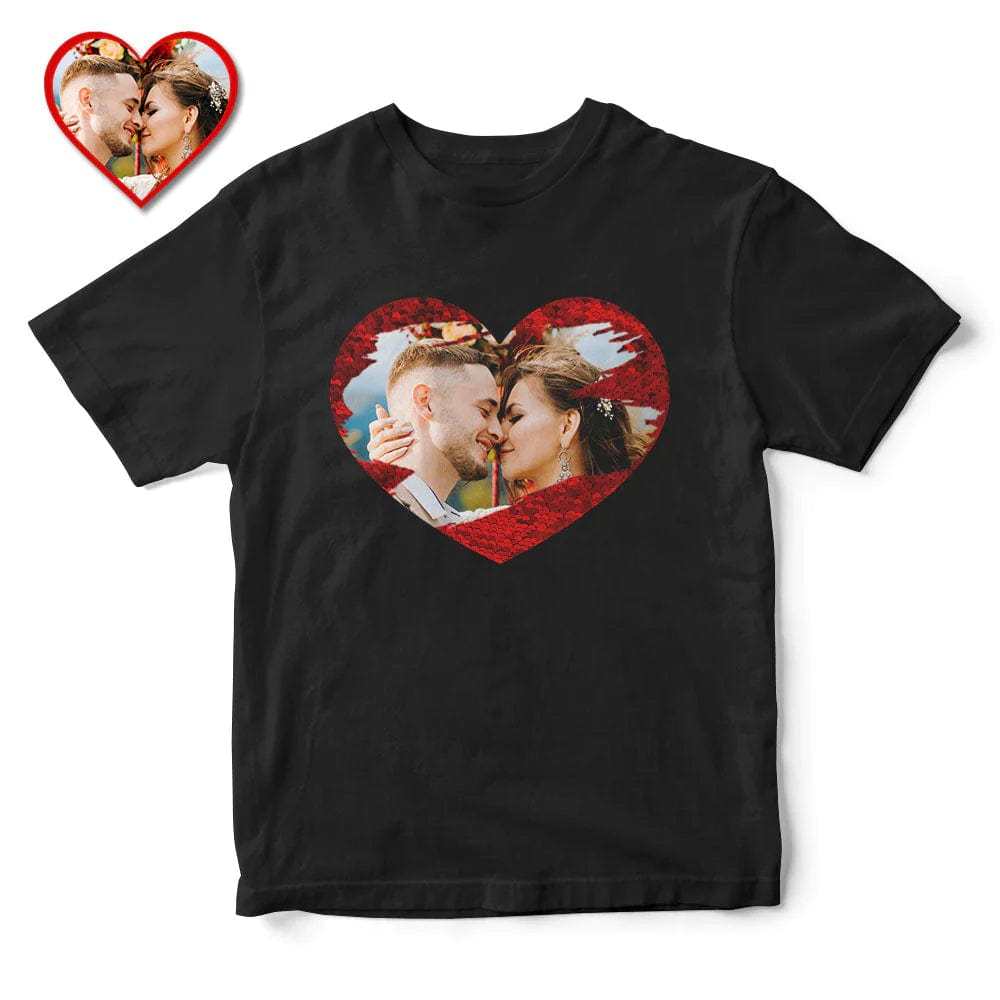 Custom #XS-4XL-Custom Flip Sequin T-Shirt Personalized Heart-shaped Photo Sequin T-Shirt Creative Gift - YesCustom