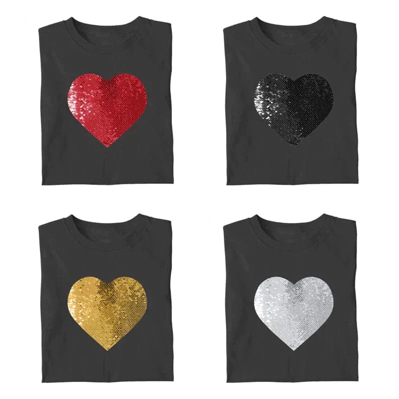 Custom #XS-4XL-Custom Flip Sequin T-Shirt Personalized Heart-shaped Photo Sequin T-Shirt Creative Gift - YesCustom