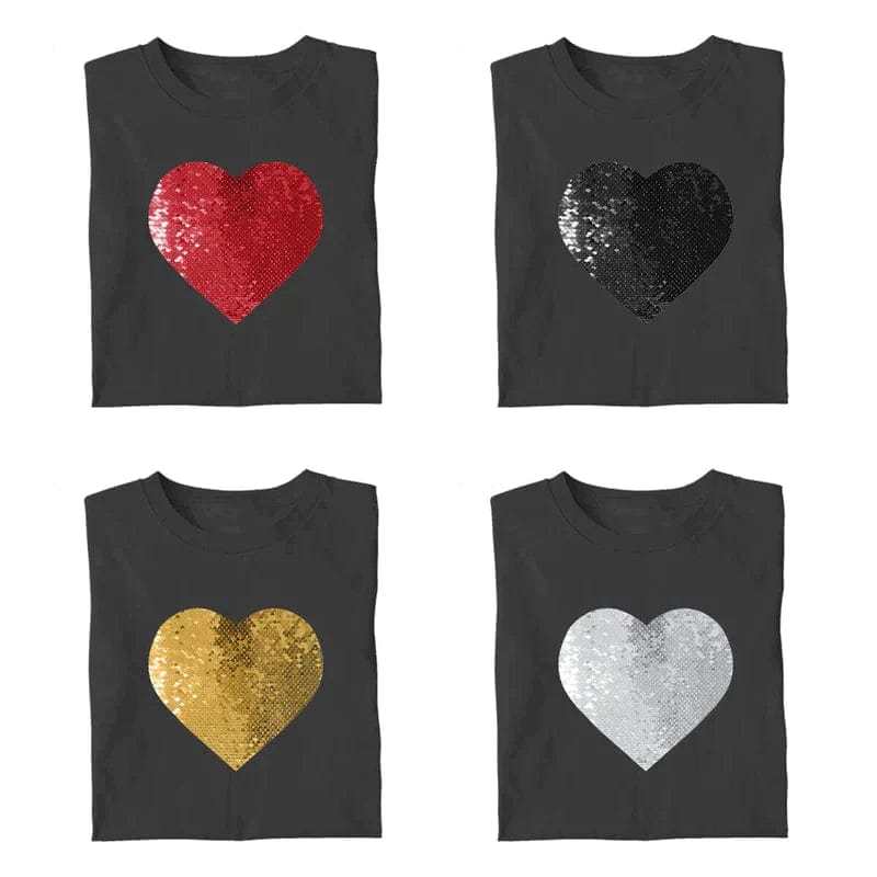 Custom #XS-4XL-Custom Flip Sequin T-Shirt Personalized Heart-shaped Photo Sequin T-Shirt Creative Gift - YesCustom