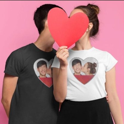 Custom #XS-4XL-Custom Heart Shaped Flip Sequin With Picture Unisex T Shirt Valentine Day Gift Christmas Gifts - YesCustom