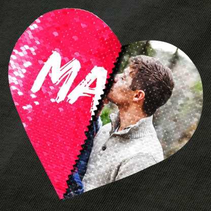 Custom #XS-4XL-Custom Photo DIY Heart Flip Sequin Tee Couple Matching Unisex Cotton T-shirt For Men and Women - YesCustom