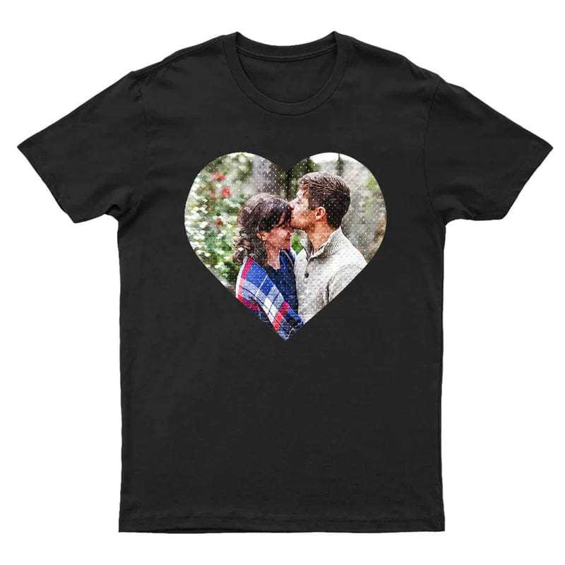 Custom #XS-4XL-Custom Photo DIY Heart Flip Sequin Tee Just Married Unisex Cotton T-shirt For Men and Women - YesCustom