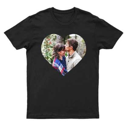 Custom #XS-4XL-Custom Photo DIY Heart Flip Sequin Tee Just Married Unisex Cotton T-shirt For Men and Women - YesCustom