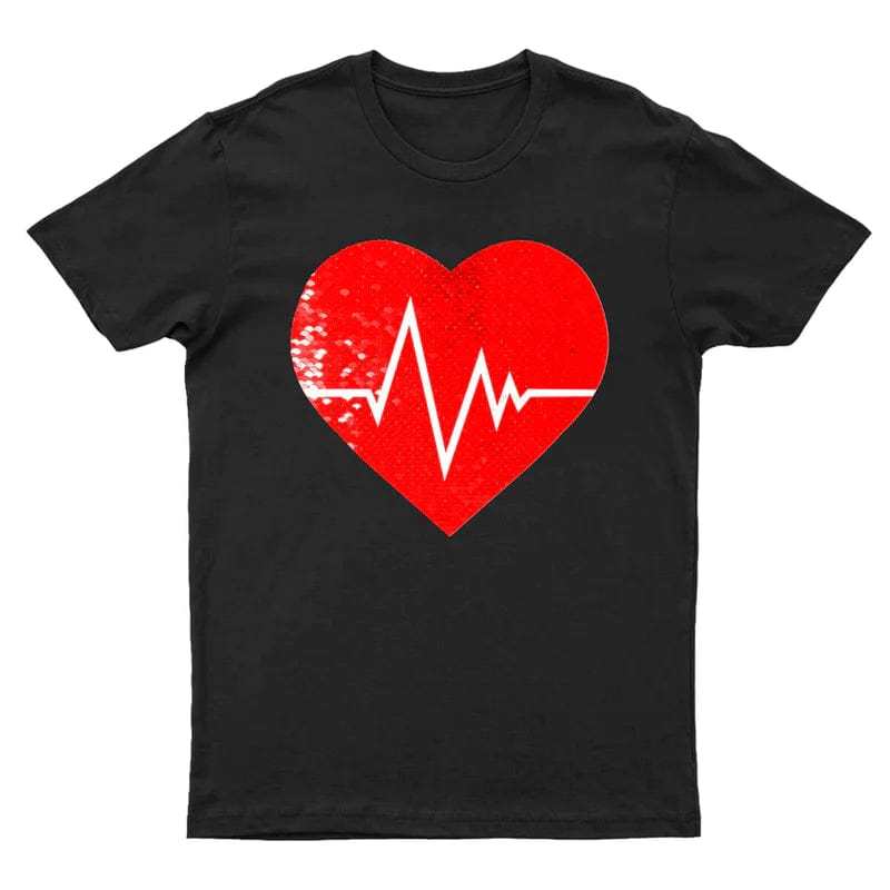Custom #XS-4XL-Custom Photo DIY Heart Flip Sequin Tee Unisex Cotton T-shirt For Men and Women - YesCustom