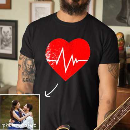 Custom #XS-4XL-Custom Photo DIY Heart Flip Sequin Tee Unisex Cotton T-shirt For Men and Women - YesCustom