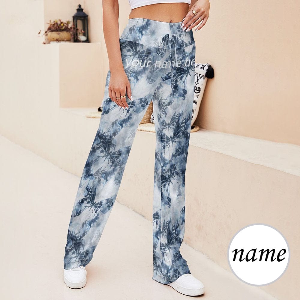 Custom Name Butterfly Women Straight-Leg Loose Drawstring Lounge Pants