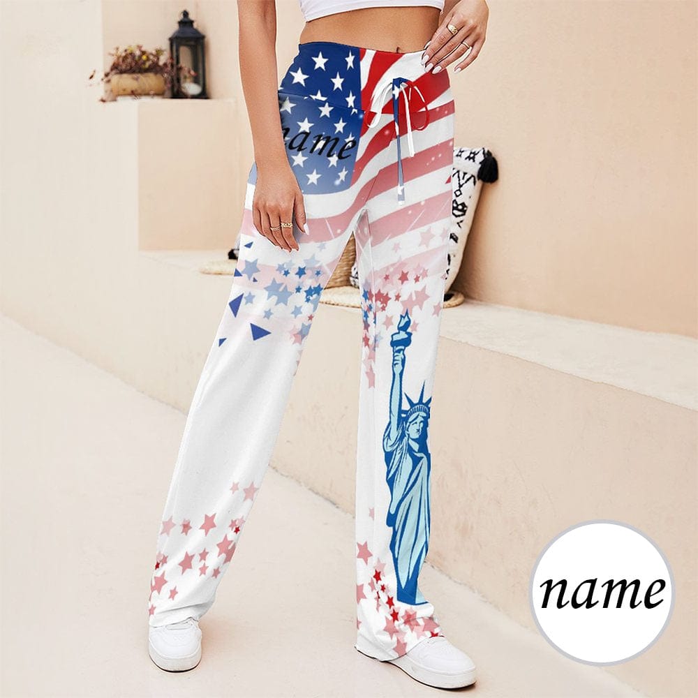 Custom Name Flag Women's Straight-Leg Loose Comfy Drawstring Pants
