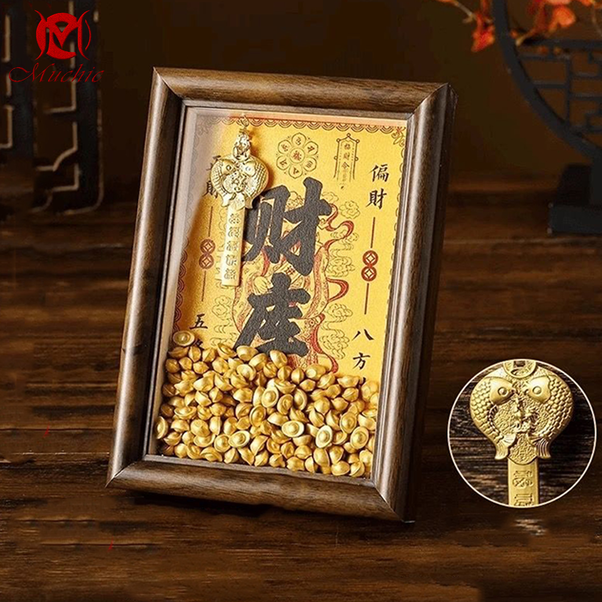 Gold calligraphy and painting art photo frame office living room entrance decoration ornaments(Duty Free)