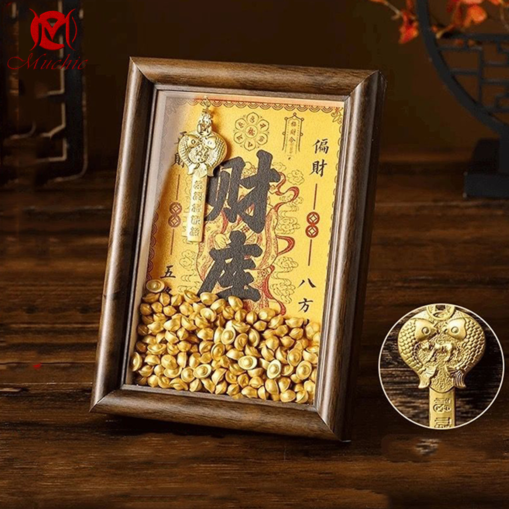 Gold calligraphy and painting art photo frame office living room entrance decoration ornaments(Duty Free)