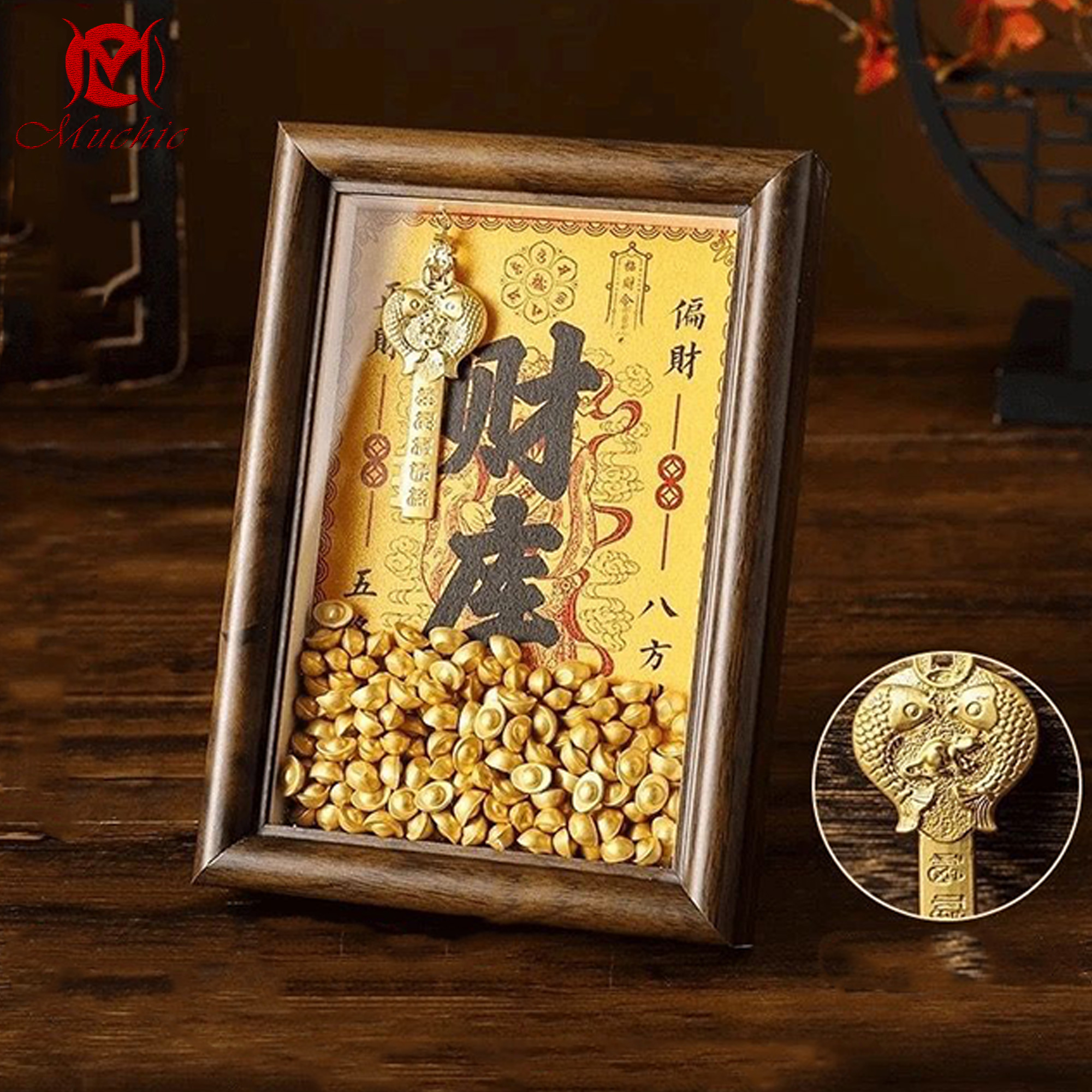 Gold calligraphy and painting art photo frame office living room entrance decoration ornaments(Duty Free)