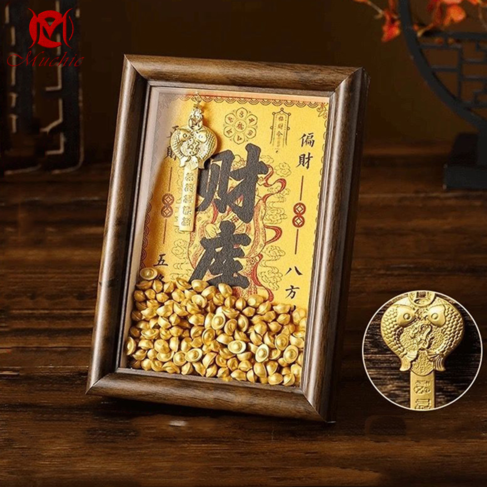Gold calligraphy and painting art photo frame office living room entrance decoration ornaments(Duty Free)