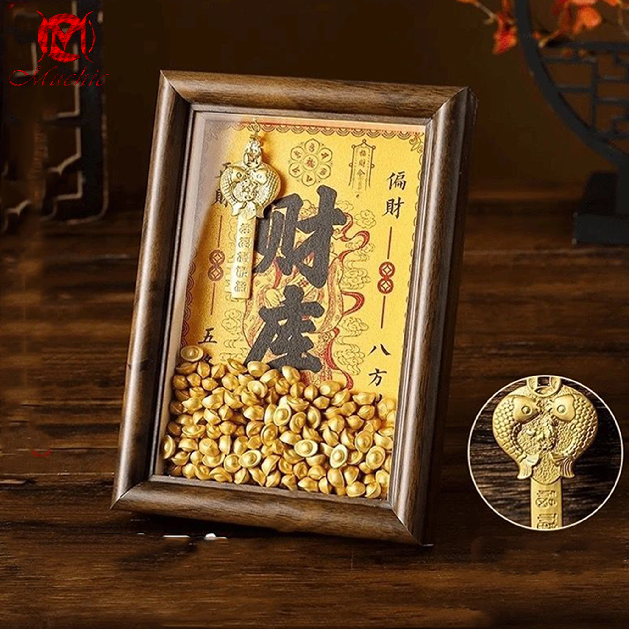Gold calligraphy and painting art photo frame office living room entrance decoration ornaments(Duty Free)
