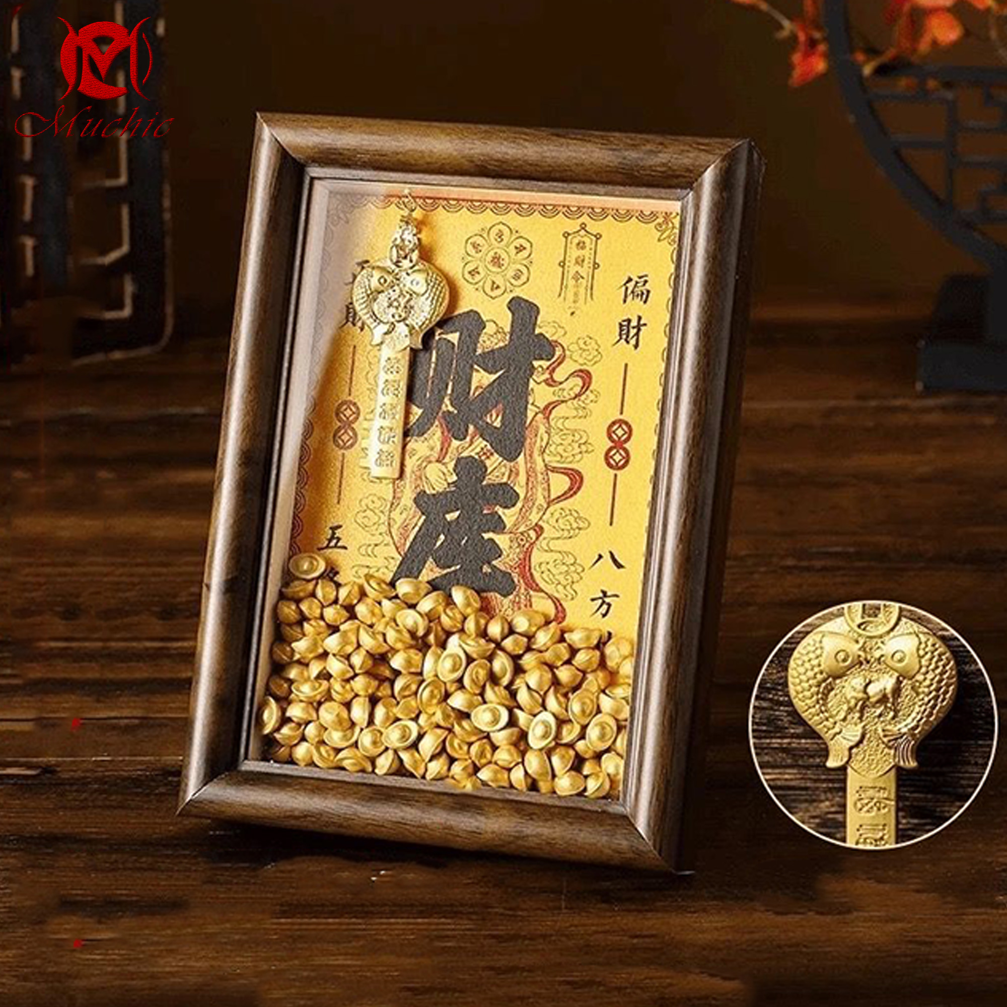 Gold calligraphy and painting art photo frame office living room entrance decoration ornaments(Duty Free)