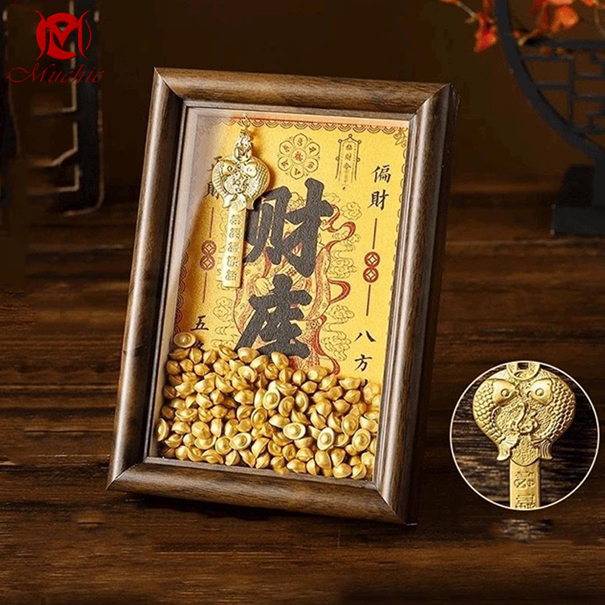 Gold calligraphy and painting art photo frame office living room entrance decoration ornaments(Duty Free)