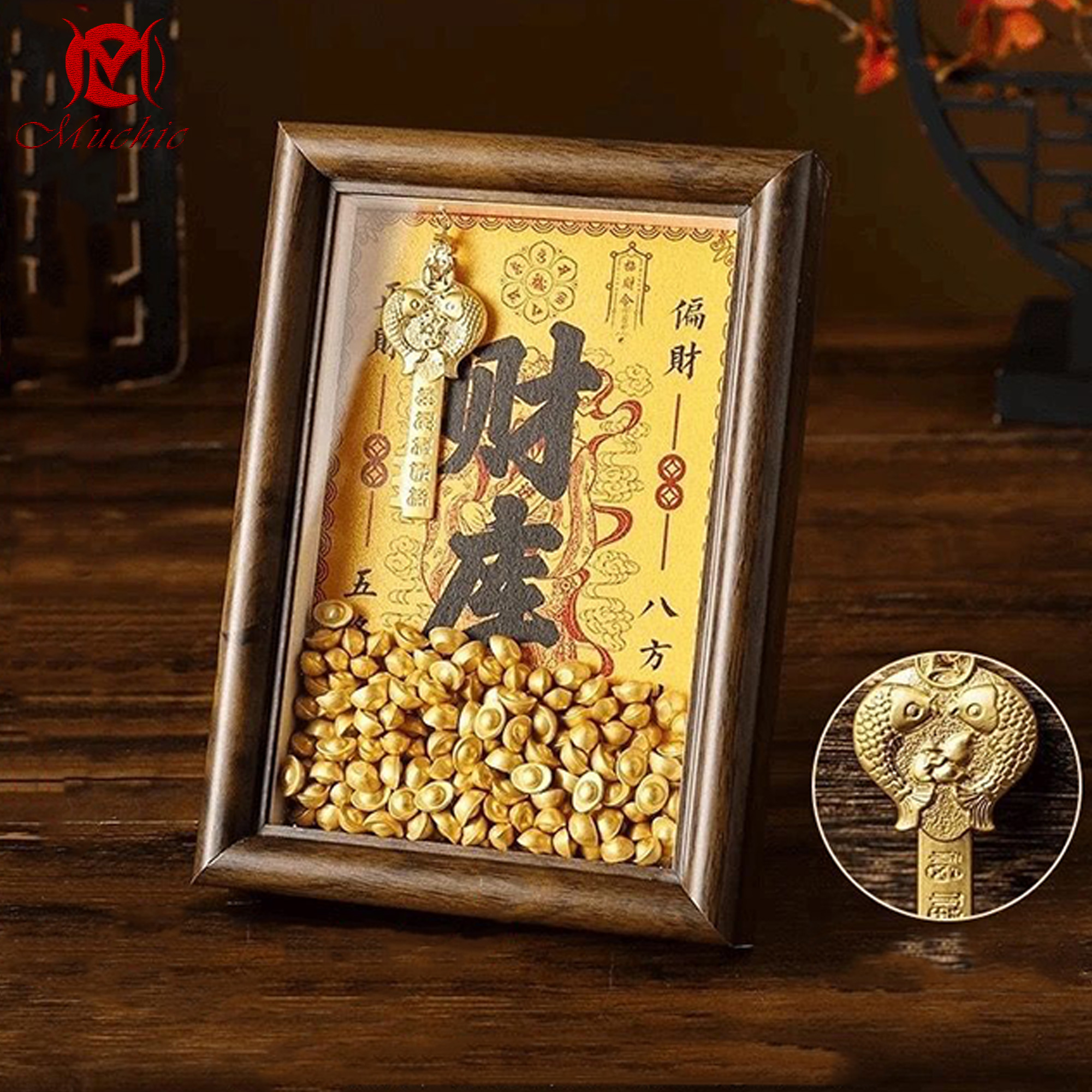 Gold calligraphy and painting art photo frame office living room entrance decoration ornaments(Duty Free)
