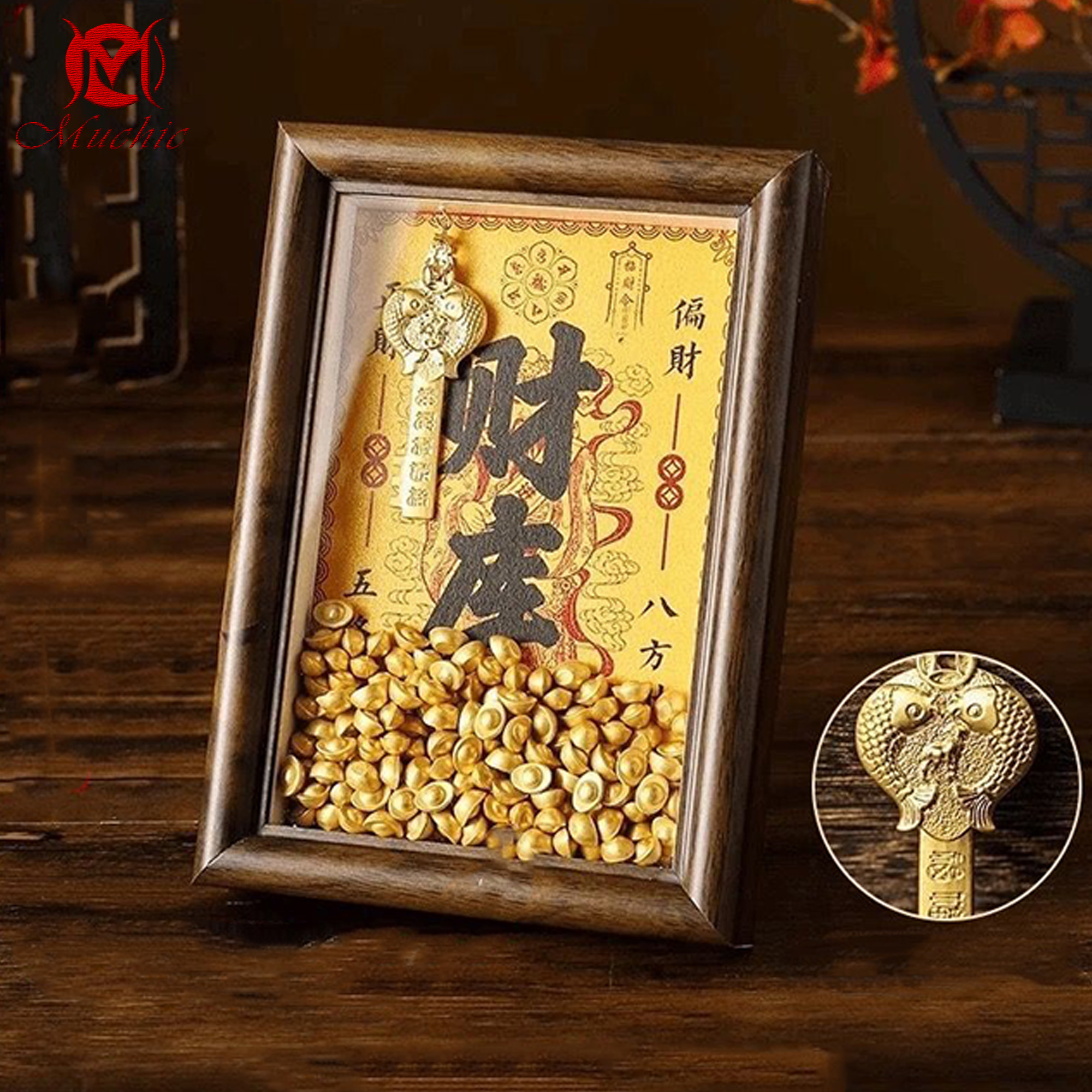 Gold calligraphy and painting art photo frame office living room entrance decoration ornaments(Duty Free)