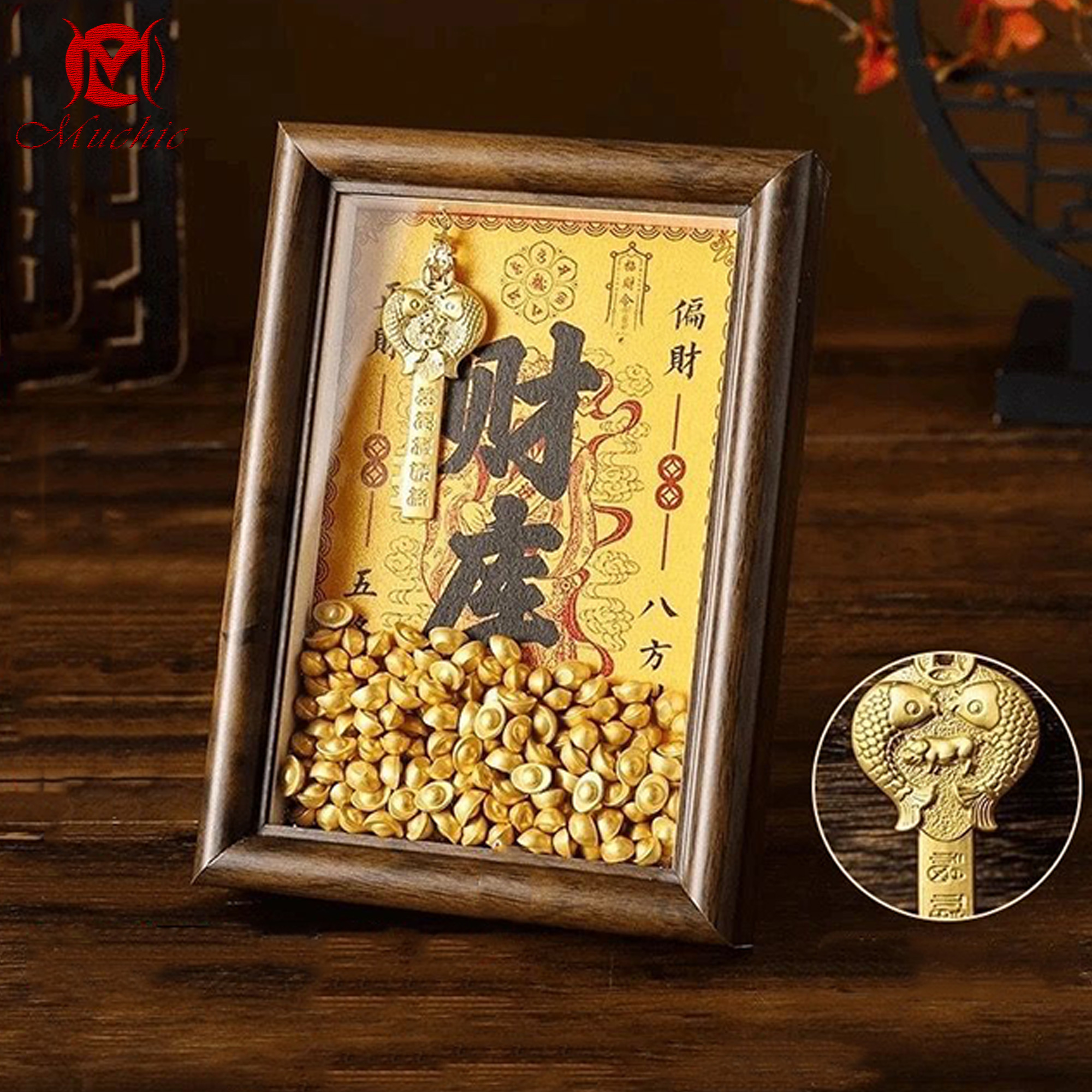 Gold calligraphy and painting art photo frame office living room entrance decoration ornaments(Duty Free)