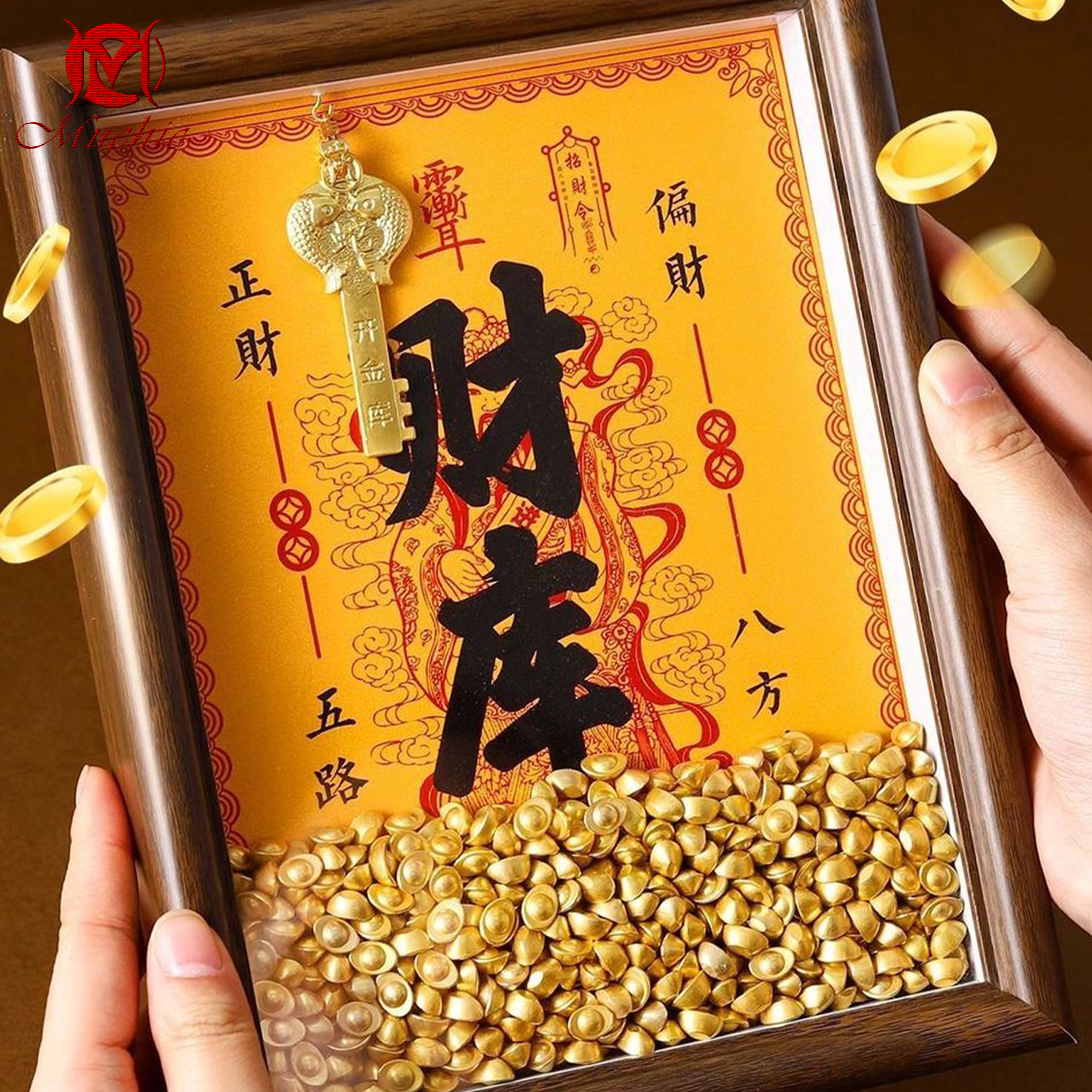 Gold calligraphy and painting art photo frame office living room entrance decoration ornaments(Duty Free)