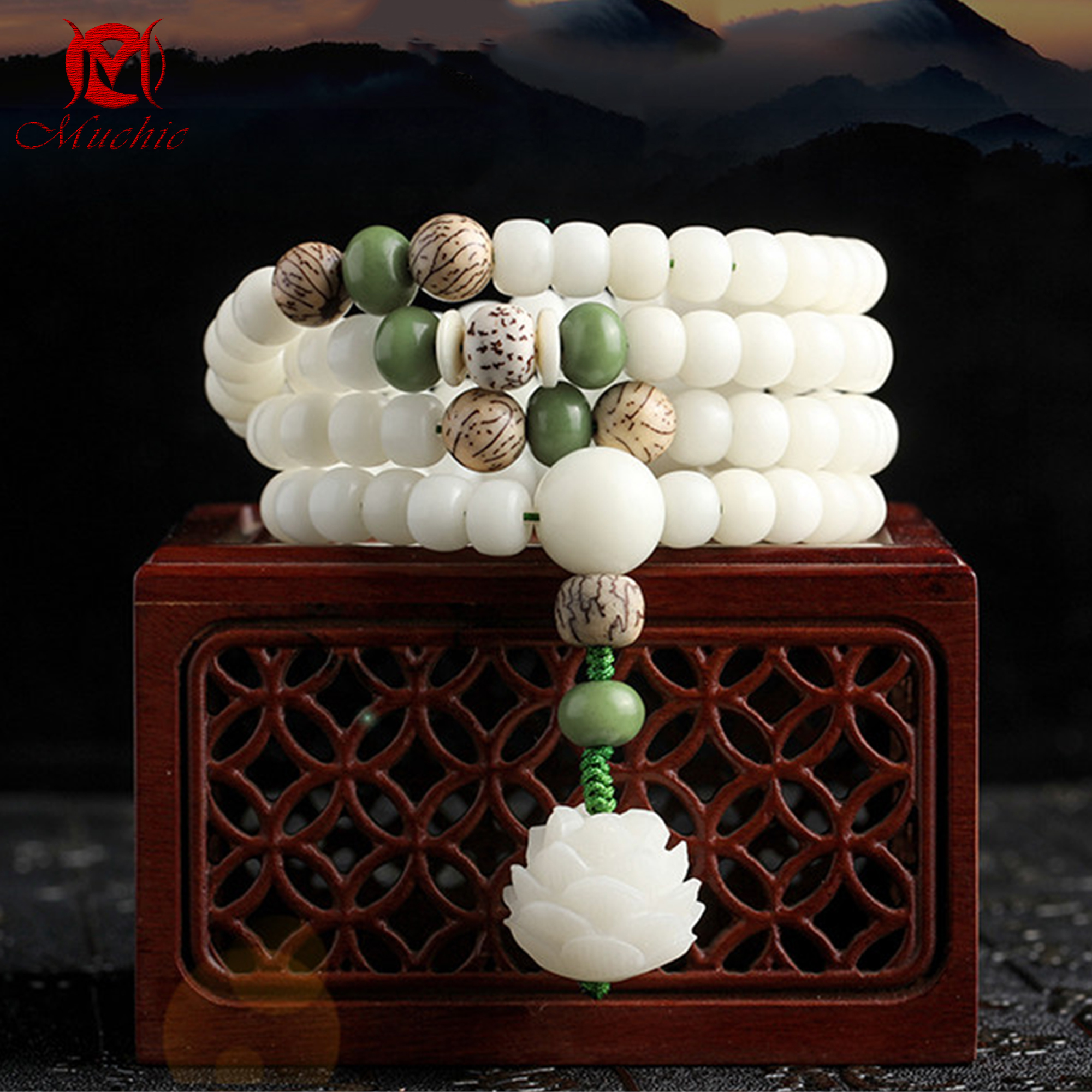 Natural white jade bodhi root bracelet luck buddhist beads rosary men and women