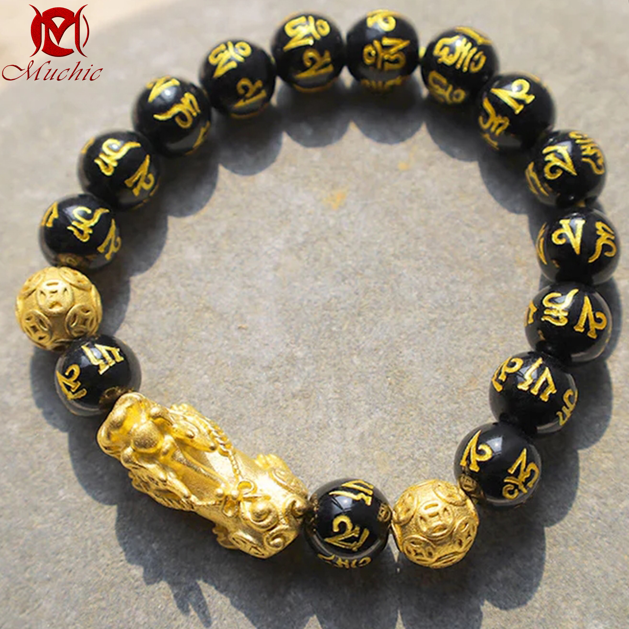Buddha StonesFengShui PiXiuObsidian Wealth Bracelet