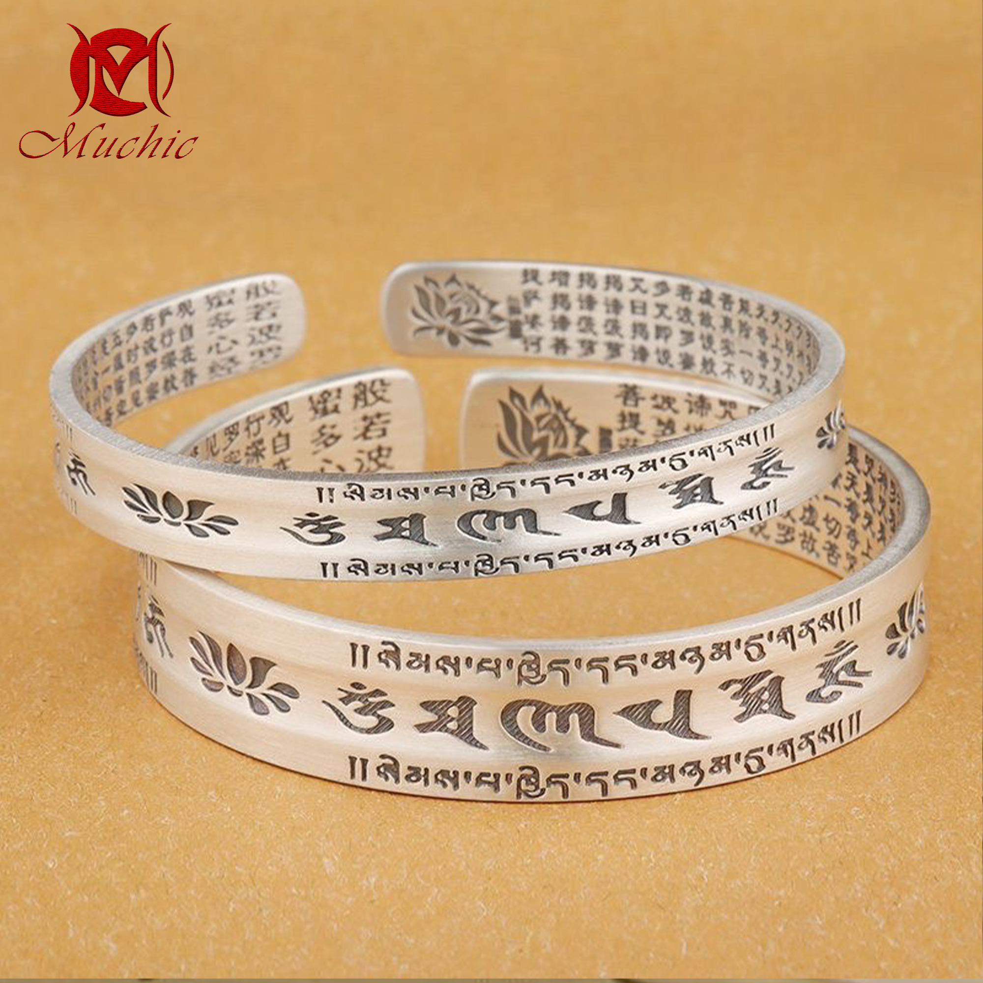 925sterling silver vintage om mani padme hum buddha silver lotus men's bracelet(duty free)