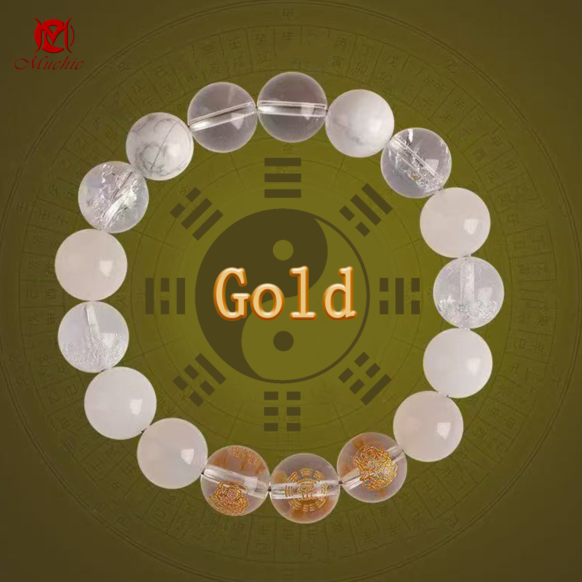 Natural crystal stone bracelet for fortune and luck Five Elements gold, water, fire, earth, water and wood bracelet for men and women