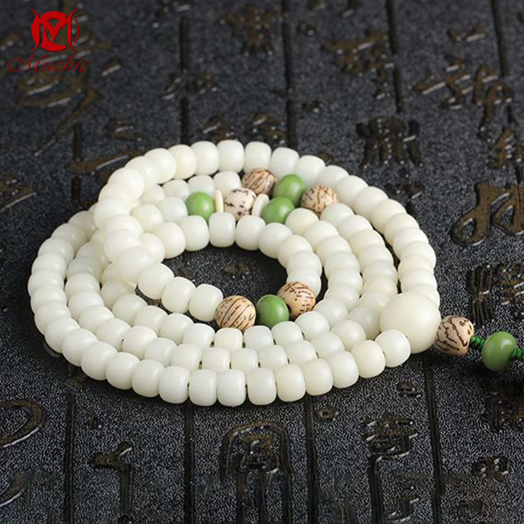 Natural white jade bodhi root bracelet luck buddhist beads rosary men and women