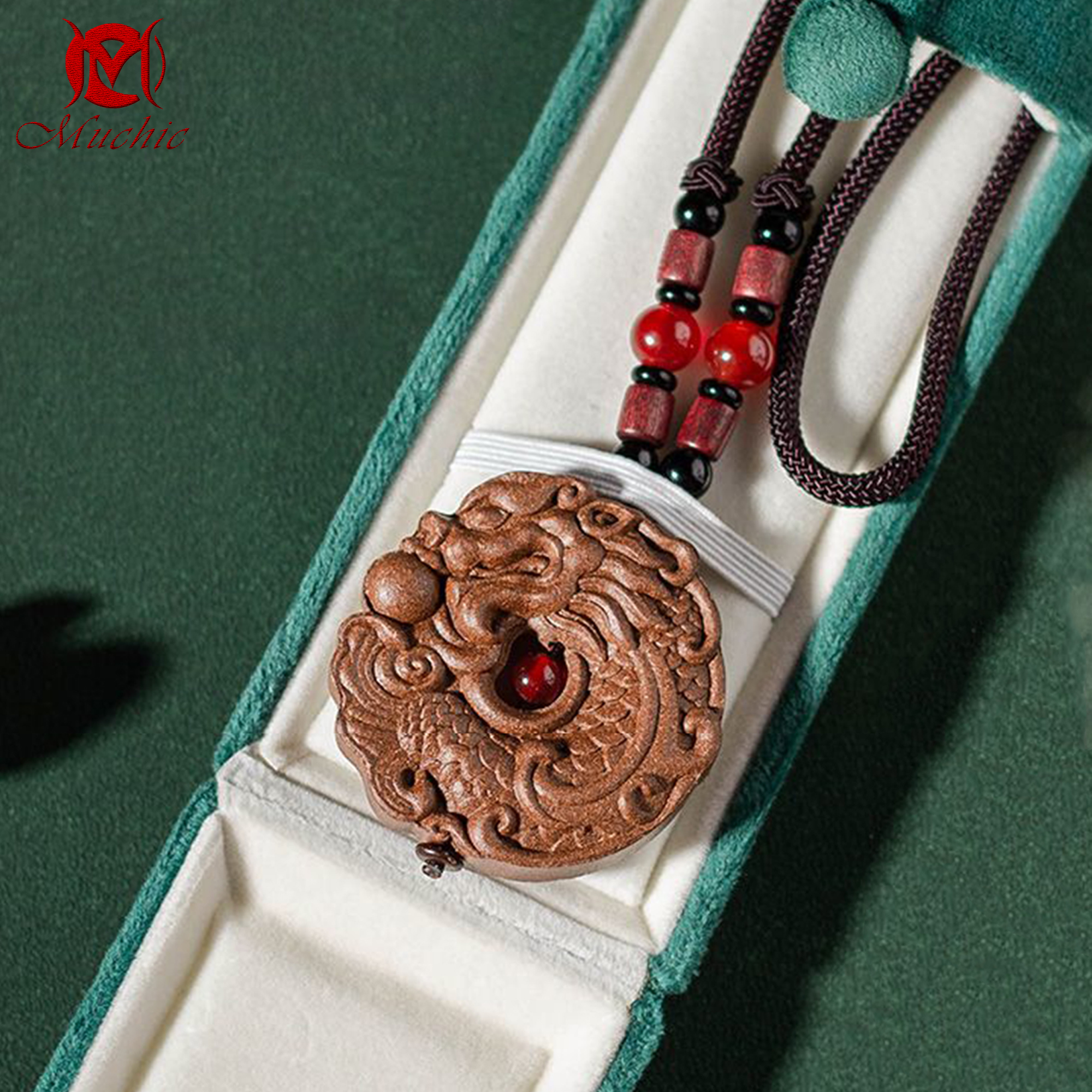 Natural handmade fish turning into dragon double-sided carved incense tag for men and women