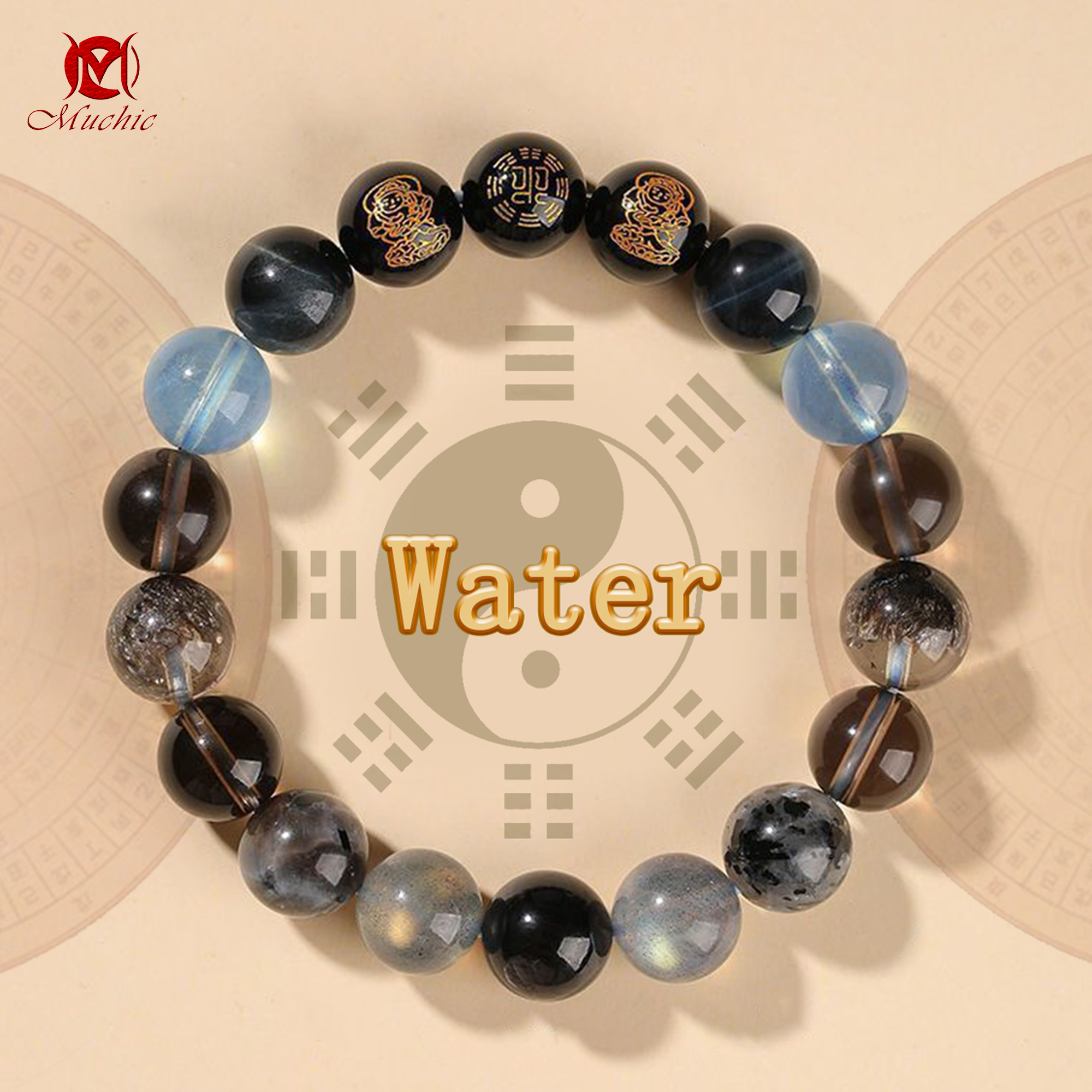 Natural crystal stone bracelet for fortune and luck Five Elements gold, water, fire, earth, water and wood bracelet for men and women