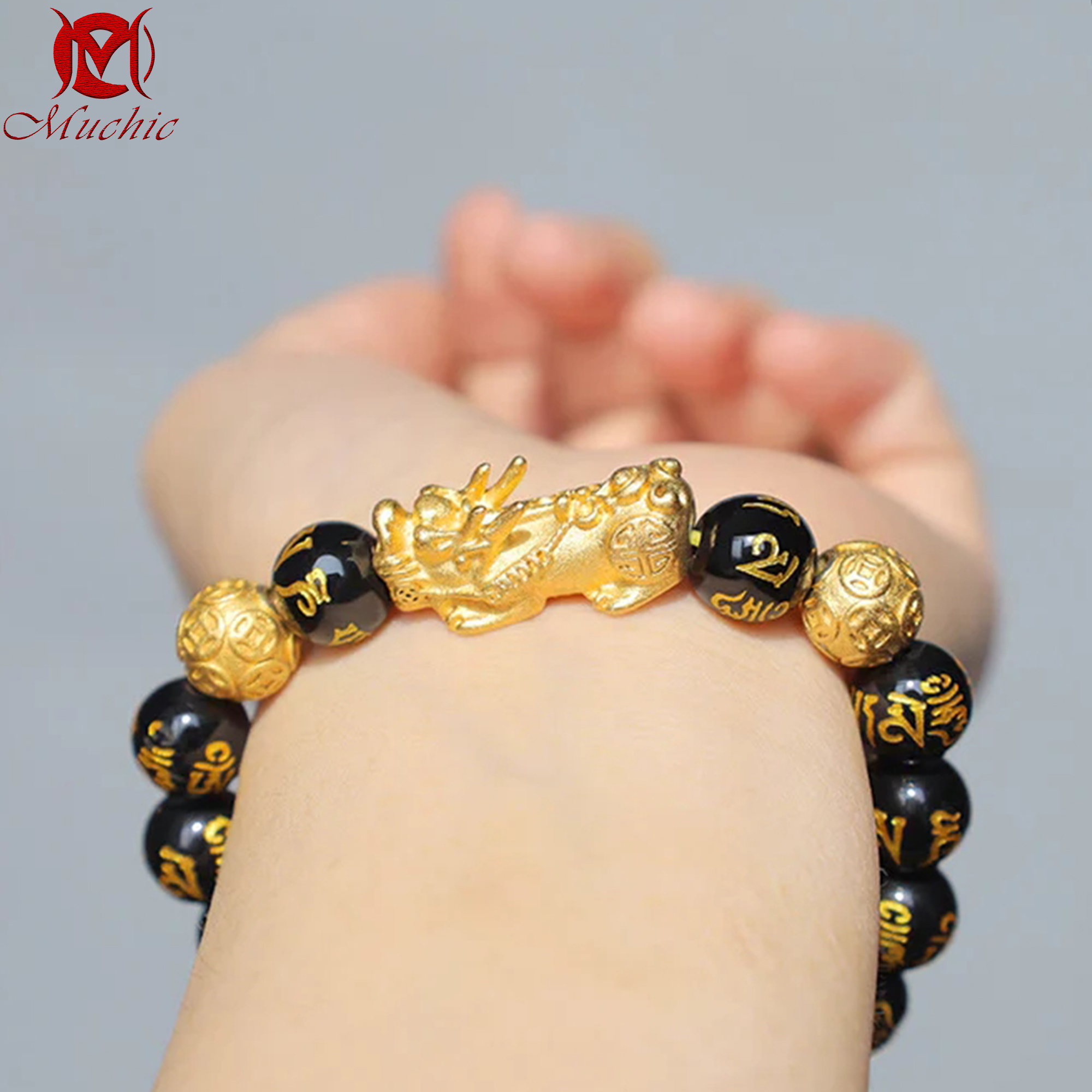 Buddha StonesFengShui PiXiuObsidian Wealth Bracelet