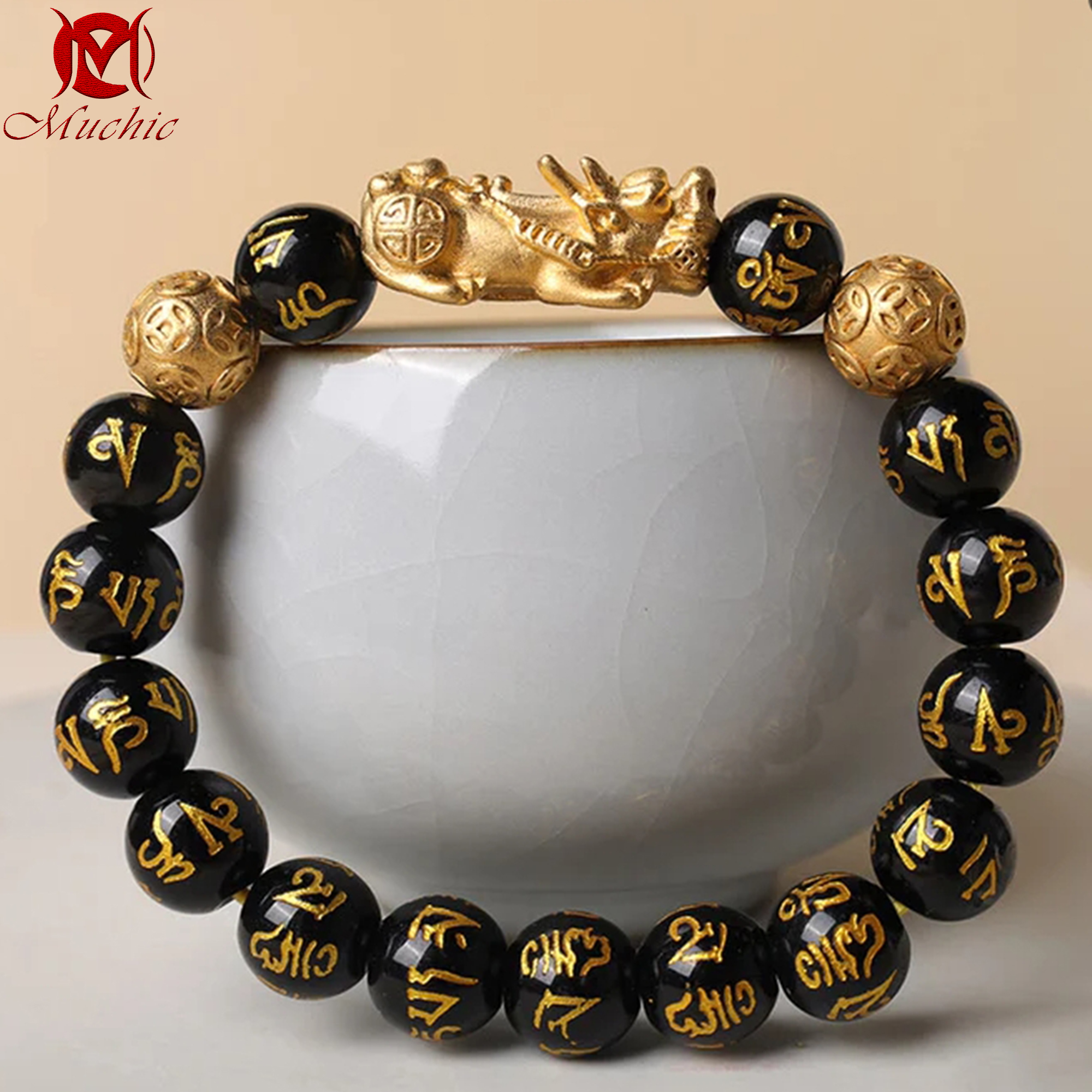 Buddha StonesFengShui PiXiuObsidian Wealth Bracelet
