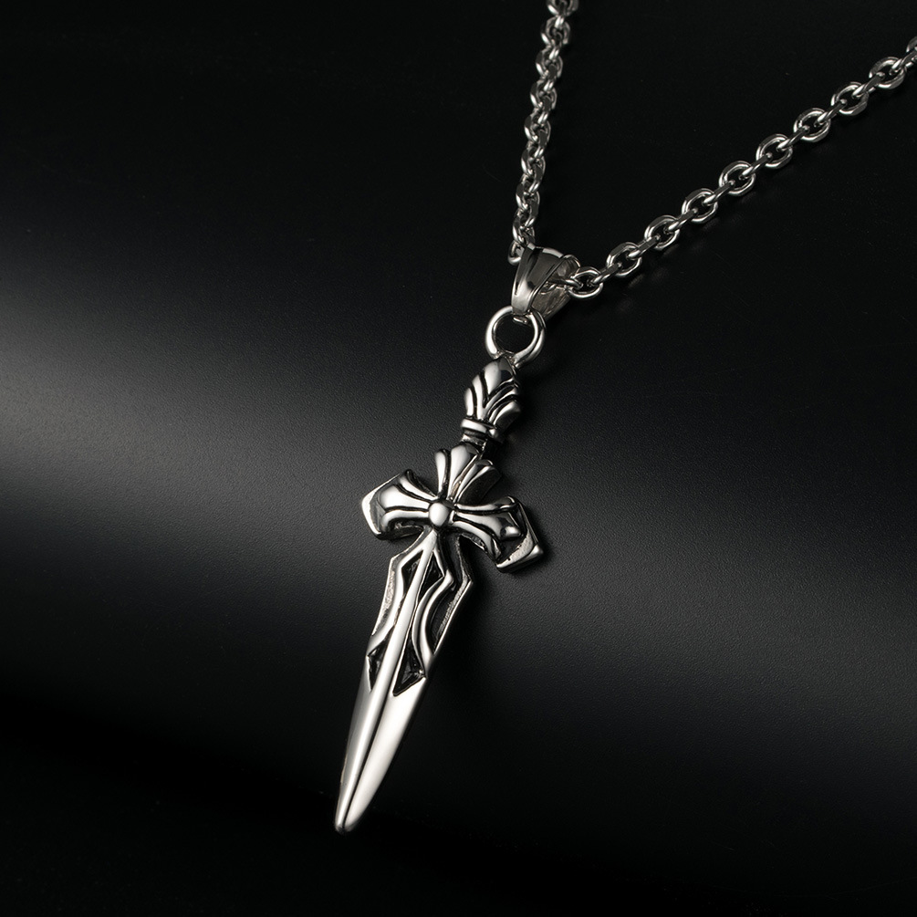 Retro Epee Cross Men'S Trendy Titanium Steel Pendant Personalized Retro Necklace Jewelry Factory Direct Sales