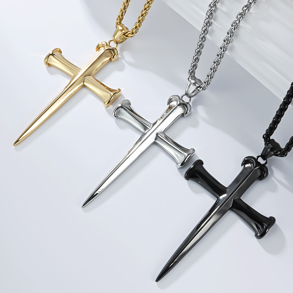 Simple glossy steel stud titanium steel cross necklace