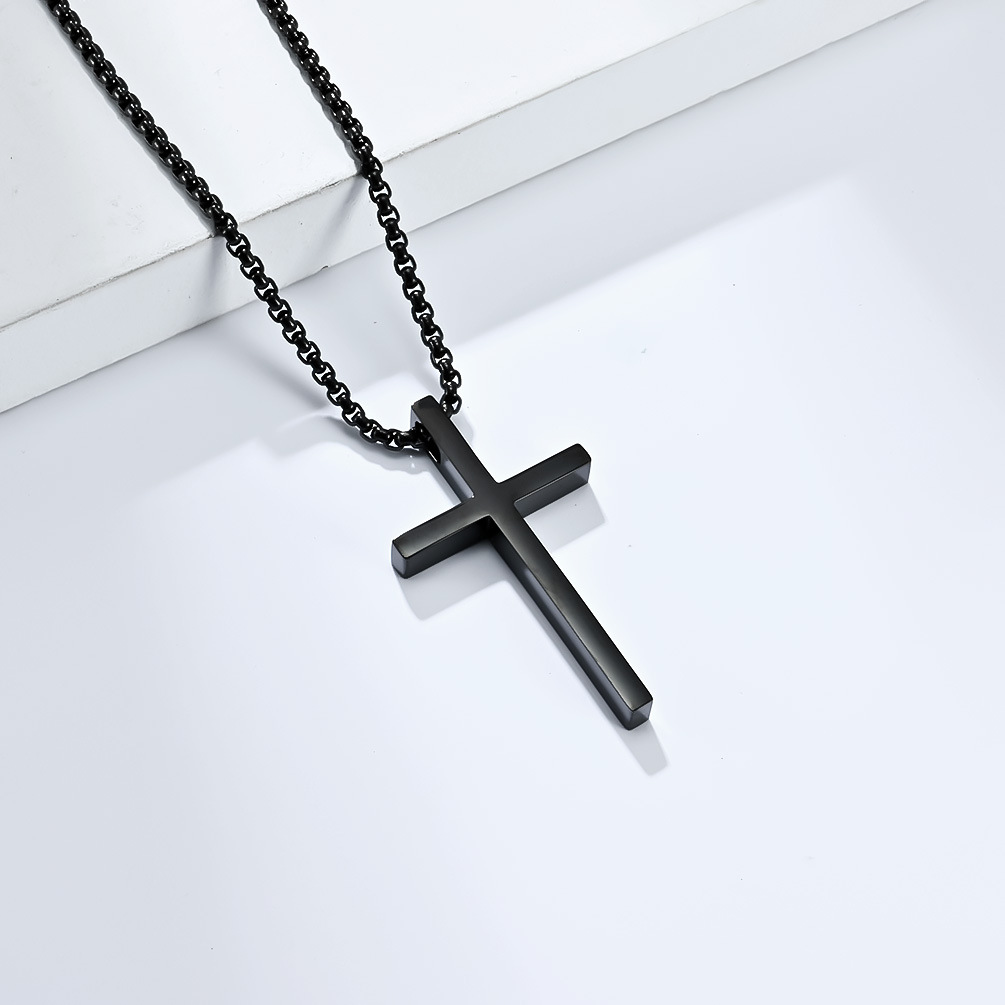 Ins Genderless Simple Titanium Steel Cross Necklace Glossy Niche Personality Men And Women Wear Sweater Chain Pendant