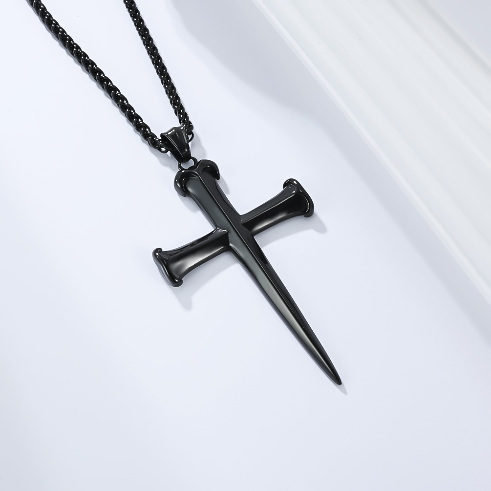 Simple glossy steel stud titanium steel cross necklace