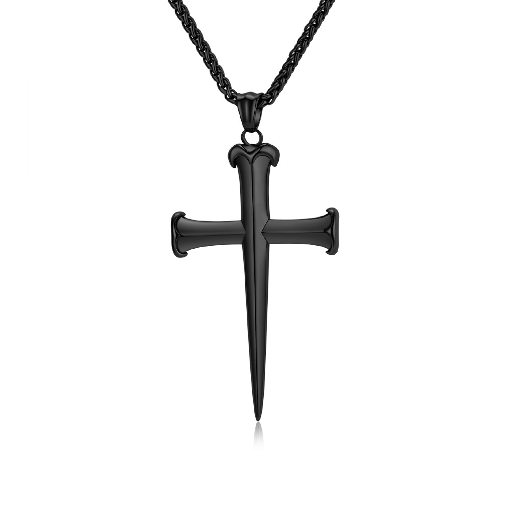 Simple glossy steel stud titanium steel cross necklace