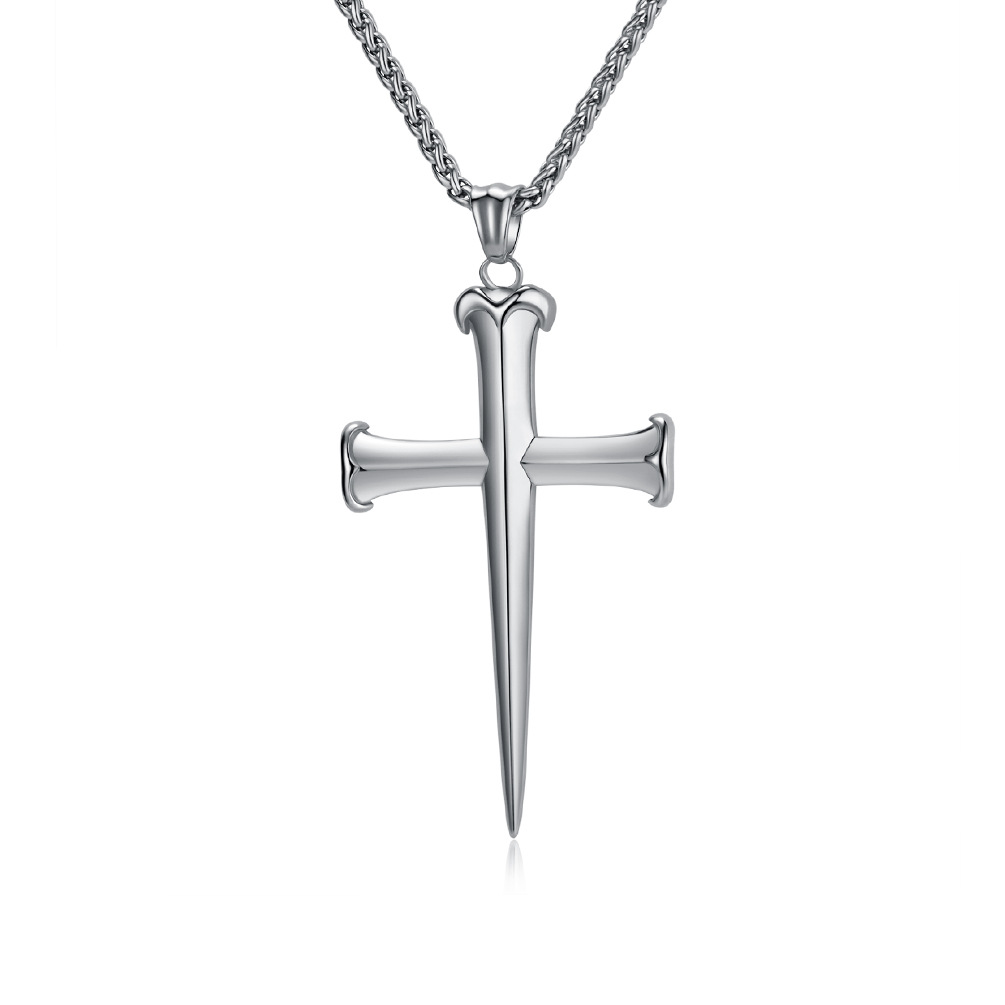 Simple glossy steel stud titanium steel cross necklace