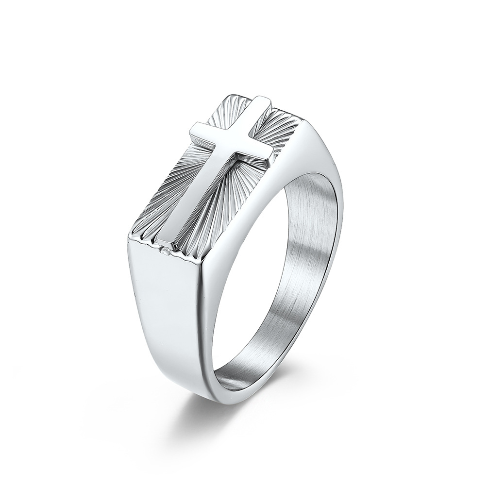 Cross-Border European And American Style Stainless Steel Seal Holy Light Cross Ring Ring Men'S Retro Metal Style Hiohip Bracelet