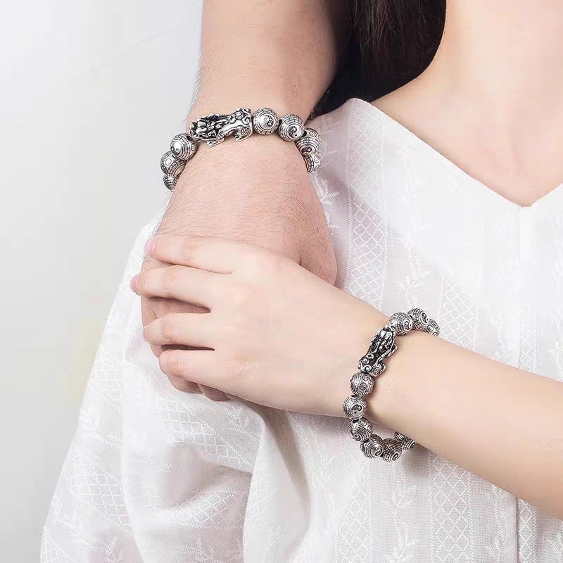 Antique silver-plated Thai-style Taoist Bagua Pixiu bracelet